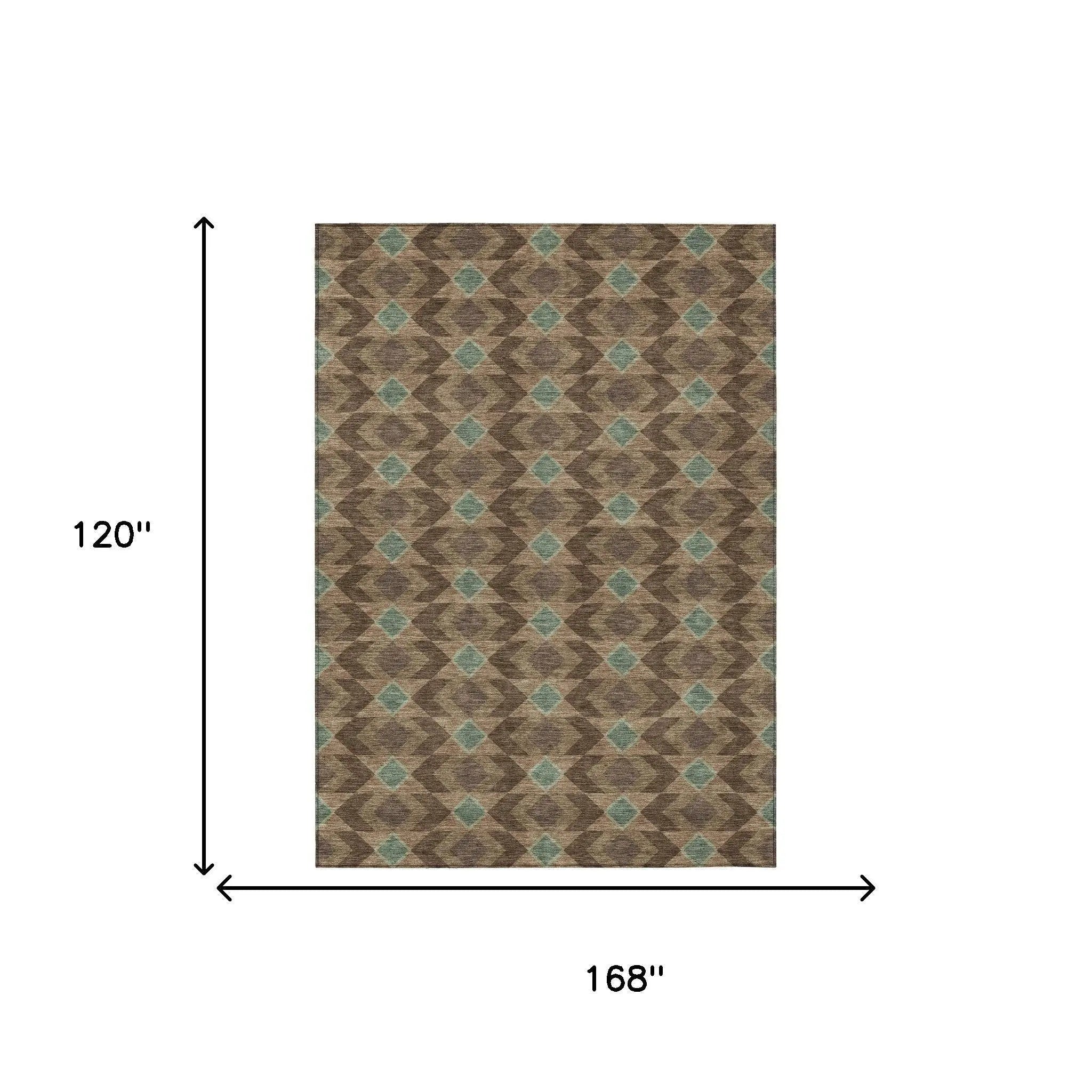 10' X 14' Chocolate And Navy Blue Geometric Washable Indoor Outdoor Area Rug Homeroots Outdoor