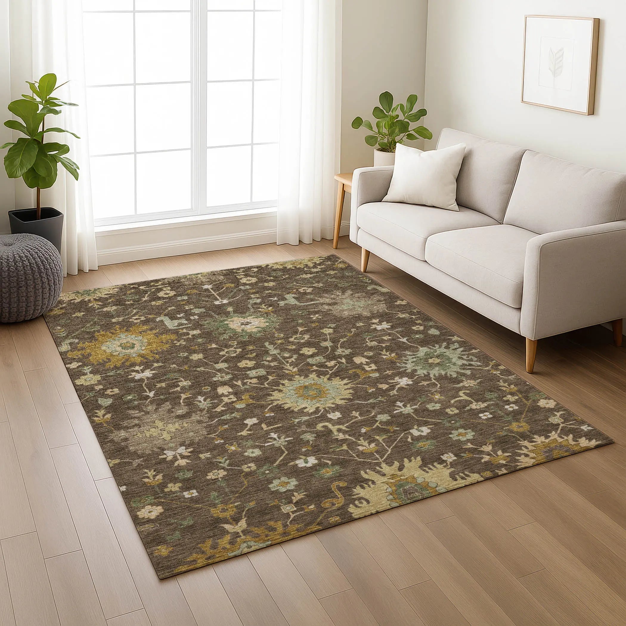 10' X 14' Chocolate And Olive Green Faux Bois Washable Indoor Outdoor Area Rug Homeroots Outdoor