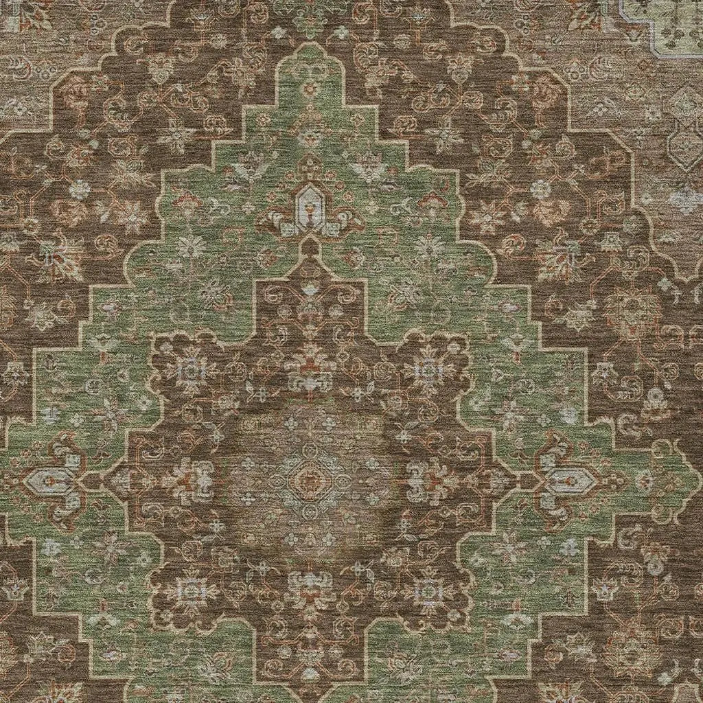 10' X 14' Chocolate And Olive Green Medallion Washable Indoor Outdoor Area Rug Homeroots Outdoor