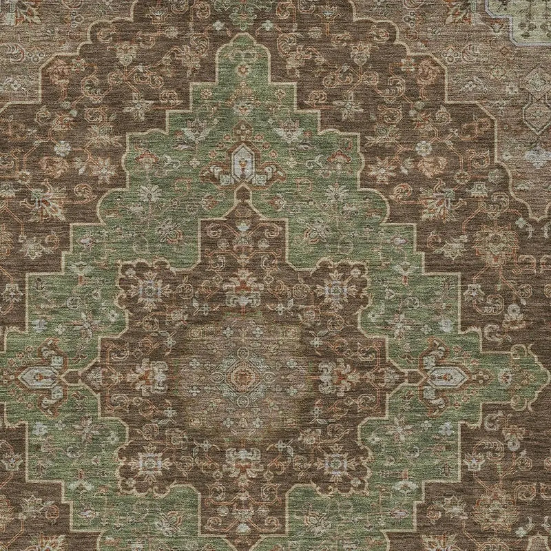 10' X 14' Chocolate And Olive Green Medallion Washable Indoor Outdoor Area Rug Homeroots Outdoor
