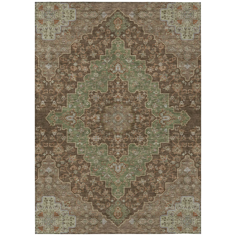 10' X 14' Chocolate And Olive Green Medallion Washable Indoor Outdoor Area Rug Homeroots Outdoor