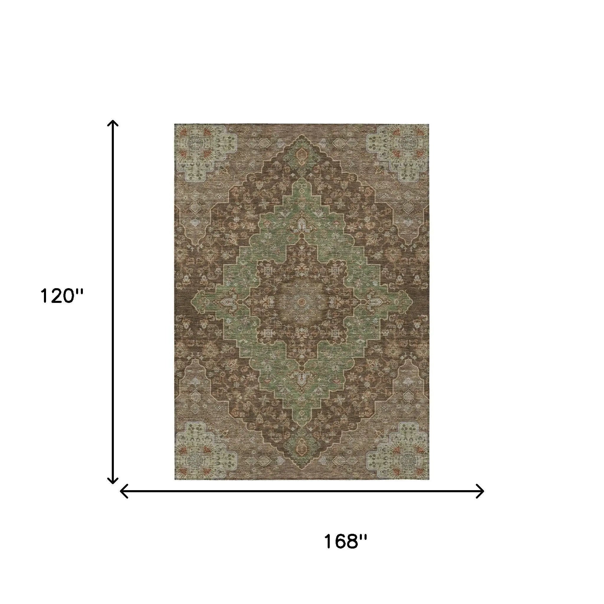 10' X 14' Chocolate And Olive Green Medallion Washable Indoor Outdoor Area Rug Homeroots Outdoor