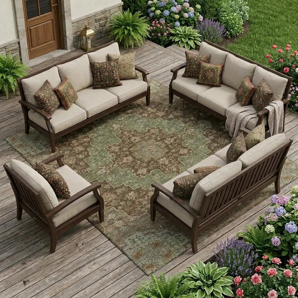10' X 14' Chocolate And Olive Green Medallion Washable Indoor Outdoor Area Rug Homeroots Outdoor