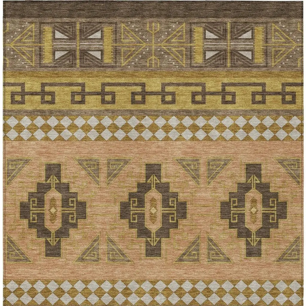 10' X 14' Chocolate And Olive Green Tribal Washable Indoor Outdoor Area Rug Homeroots Outdoor