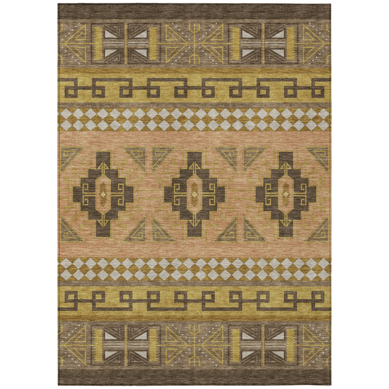 10' X 14' Chocolate And Olive Green Tribal Washable Indoor Outdoor Area Rug Homeroots Outdoor