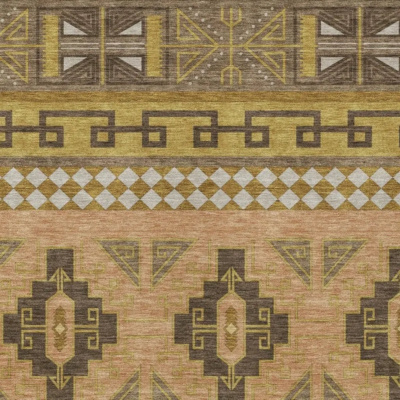 10' X 14' Chocolate And Olive Green Tribal Washable Indoor Outdoor Area Rug Homeroots Outdoor