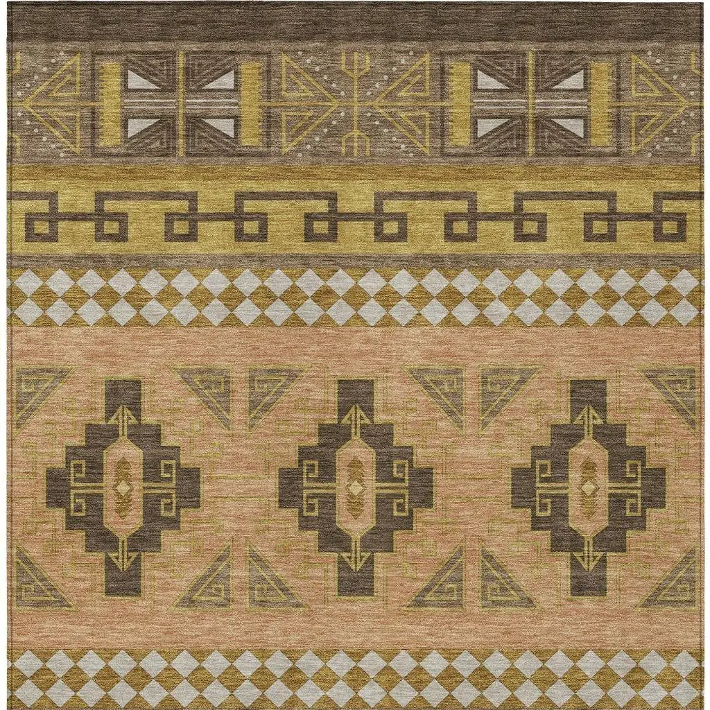 10' X 14' Chocolate And Olive Green Tribal Washable Indoor Outdoor Area Rug Homeroots Outdoor