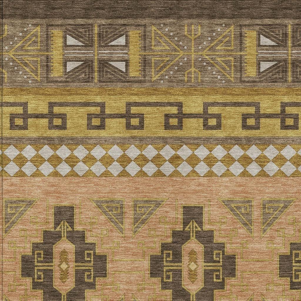 10' X 14' Chocolate And Olive Green Tribal Washable Indoor Outdoor Area Rug Homeroots Outdoor