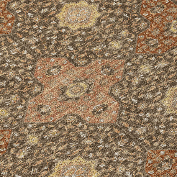 10' X 14' Chocolate And Orange Damask Washable Indoor Outdoor Area Rug Homeroots Outdoor