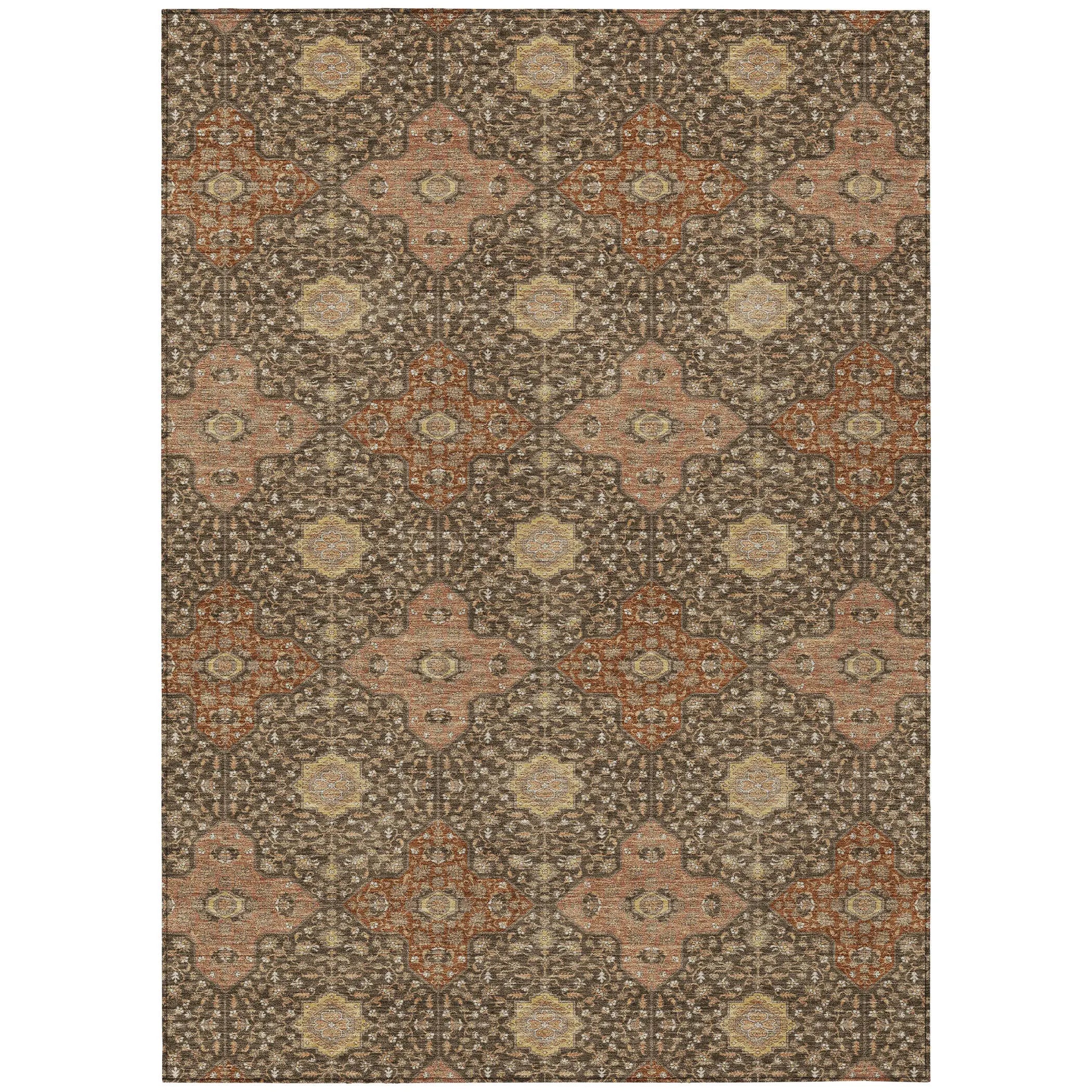 10' X 14' Chocolate And Orange Damask Washable Indoor Outdoor Area Rug Homeroots Outdoor