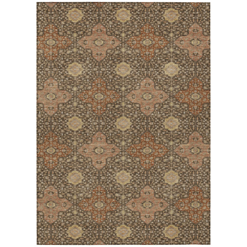 10' X 14' Chocolate And Orange Damask Washable Indoor Outdoor Area Rug Homeroots Outdoor