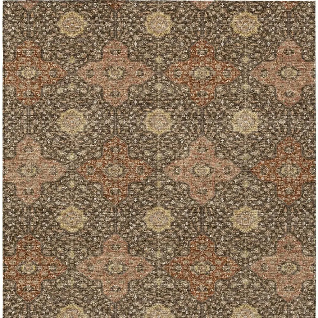 10' X 14' Chocolate And Orange Damask Washable Indoor Outdoor Area Rug Homeroots Outdoor