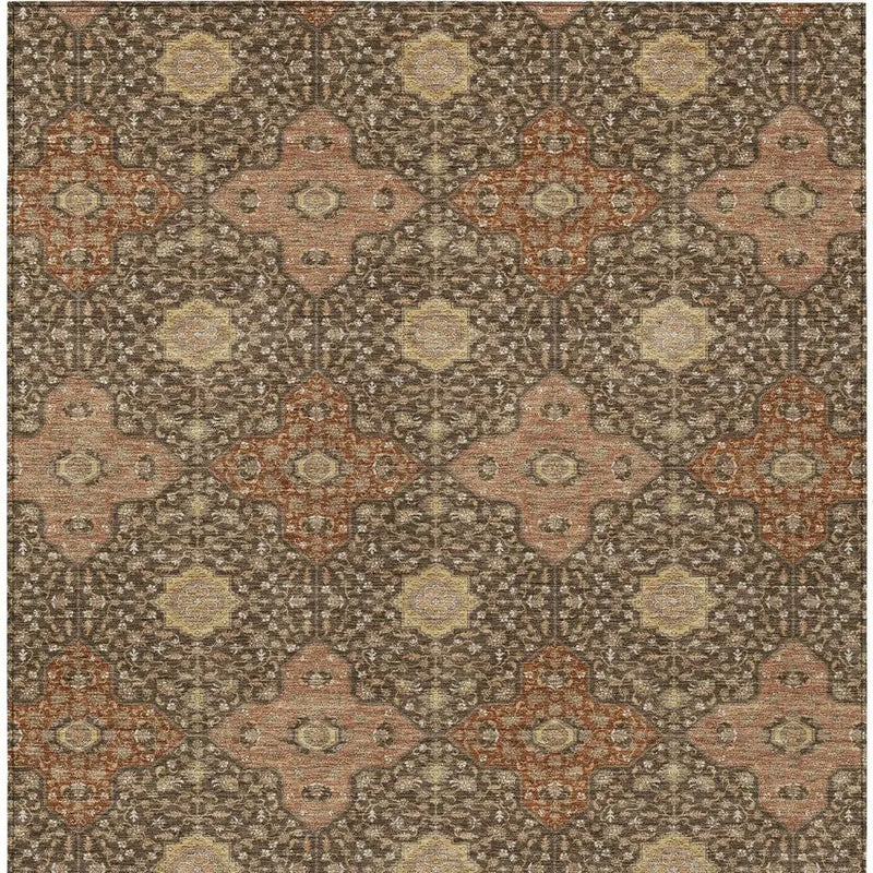 10' X 14' Chocolate And Orange Damask Washable Indoor Outdoor Area Rug Homeroots Outdoor