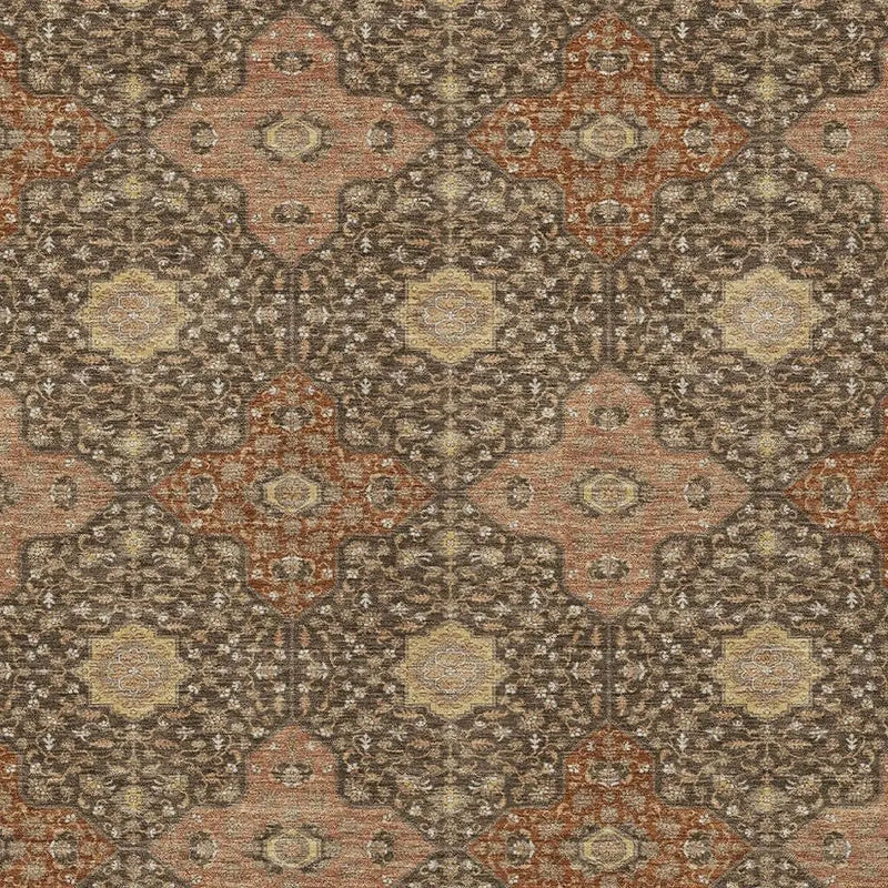 10' X 14' Chocolate And Orange Damask Washable Indoor Outdoor Area Rug Homeroots Outdoor