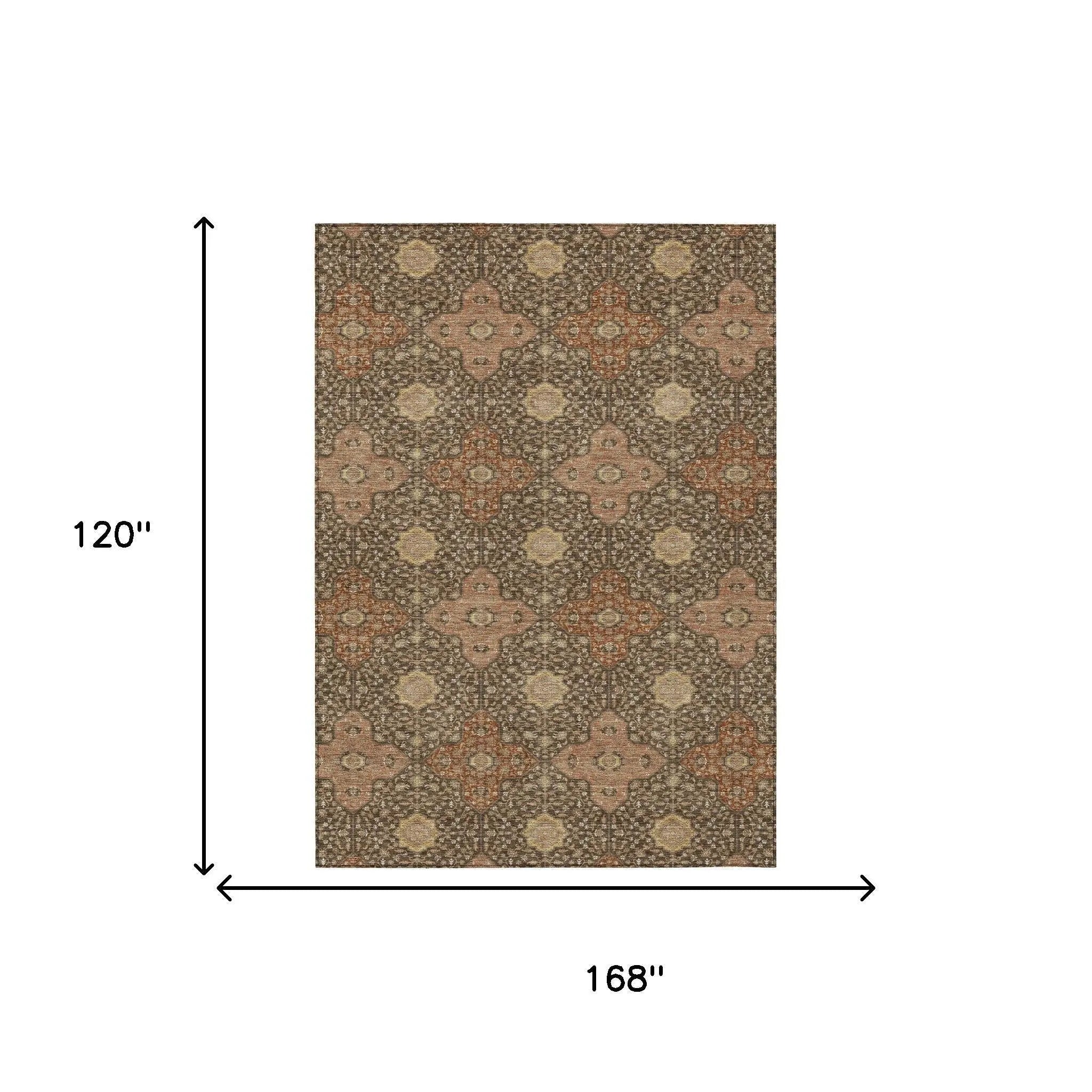 10' X 14' Chocolate And Orange Damask Washable Indoor Outdoor Area Rug Homeroots Outdoor