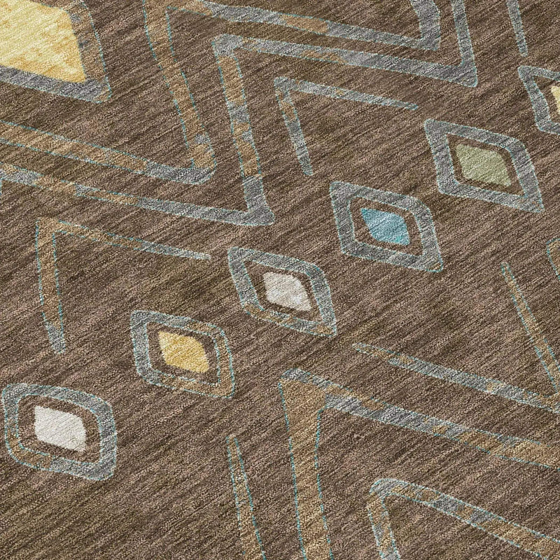 10' X 14' Chocolate And Orange Geometric Washable Indoor Outdoor Area Rug Homeroots Outdoor