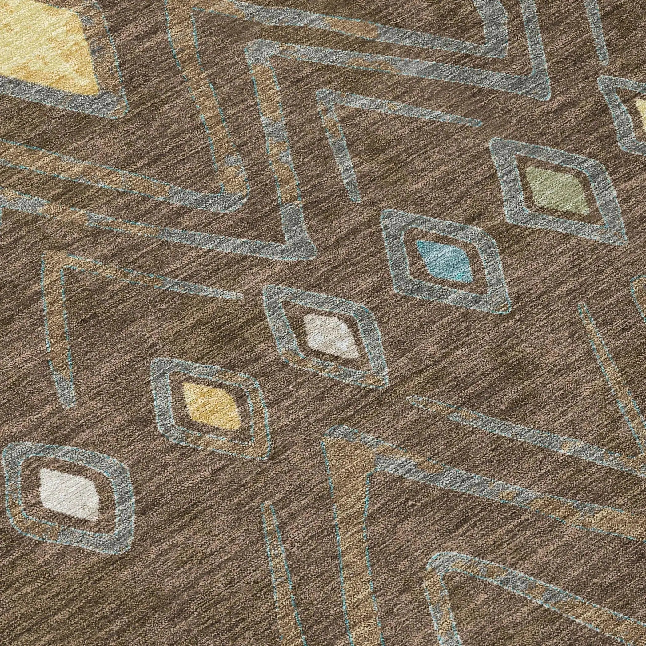 10' X 14' Chocolate And Orange Geometric Washable Indoor Outdoor Area Rug Homeroots Outdoor