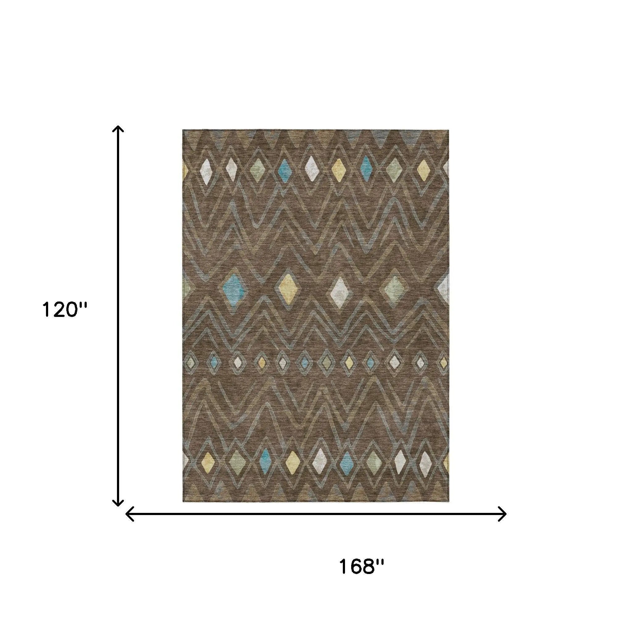 10' X 14' Chocolate And Orange Geometric Washable Indoor Outdoor Area Rug Homeroots Outdoor