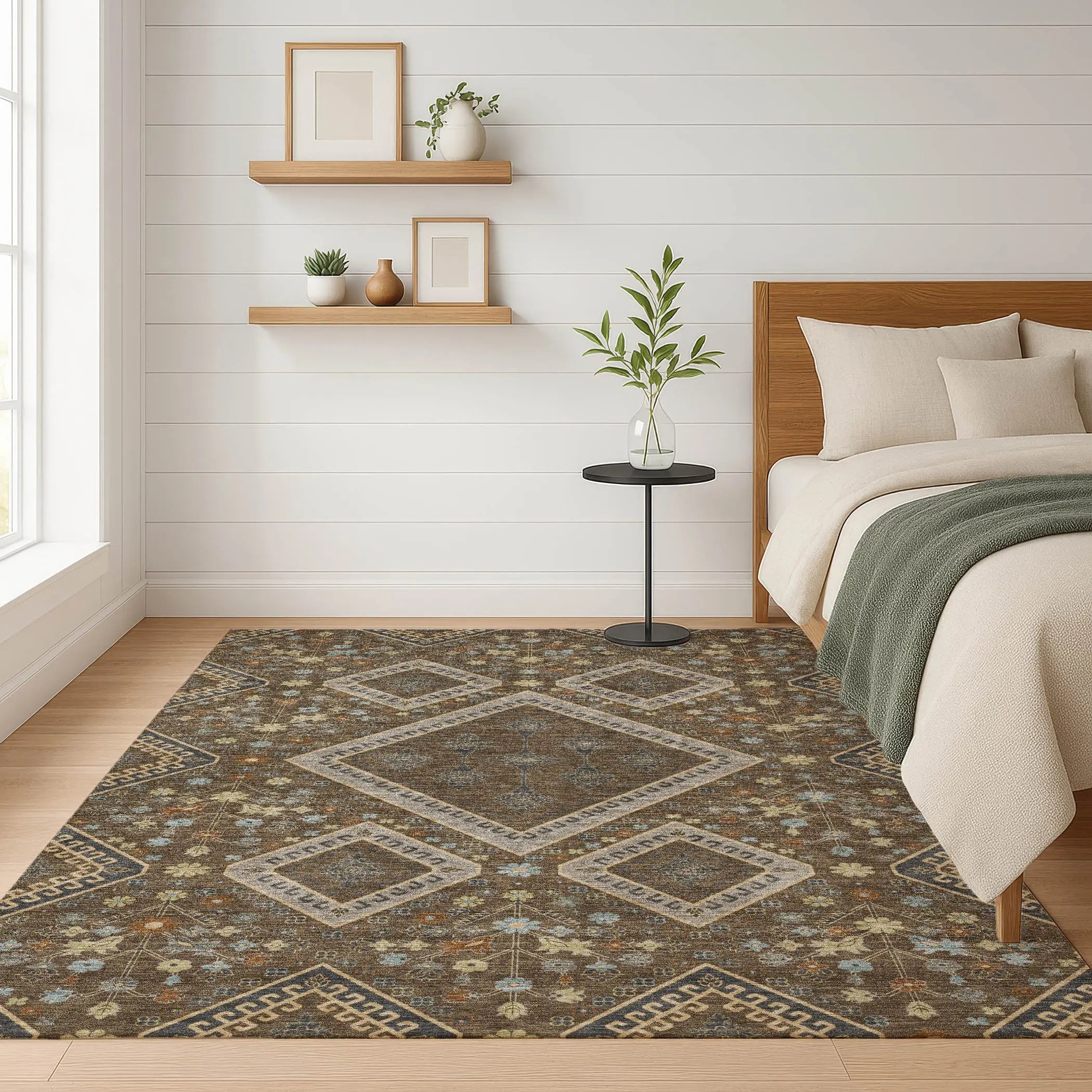 10' X 14' Chocolate And Orange Medallion Washable Indoor Outdoor Area Rug Homeroots Outdoor