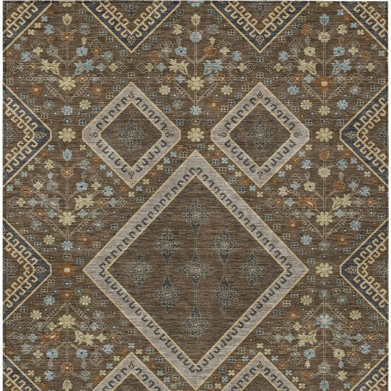 10' X 14' Chocolate And Orange Medallion Washable Indoor Outdoor Area Rug Homeroots Outdoor