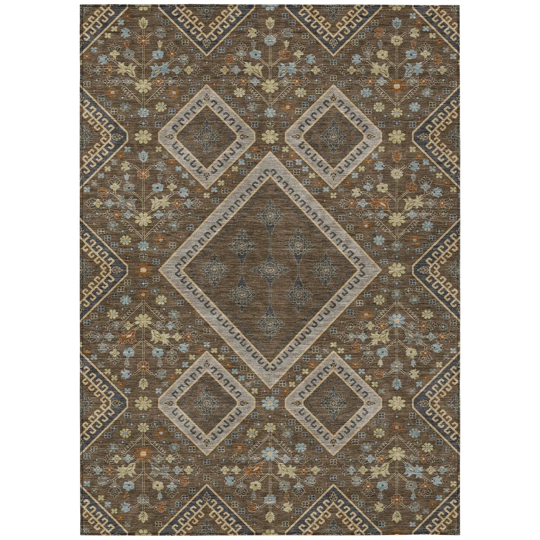 10' X 14' Chocolate And Orange Medallion Washable Indoor Outdoor Area Rug Homeroots Outdoor