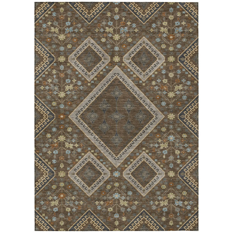 10' X 14' Chocolate And Orange Medallion Washable Indoor Outdoor Area Rug Homeroots Outdoor