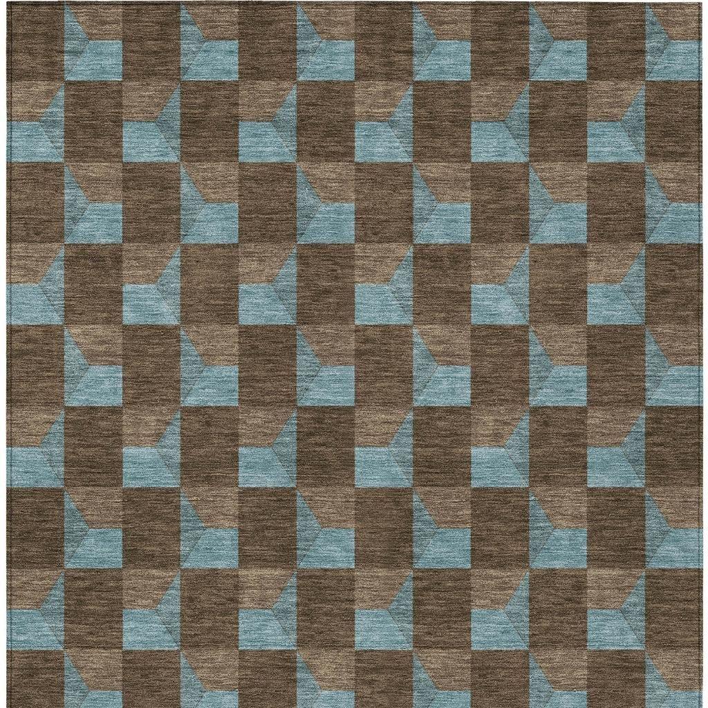 10' X 14' Chocolate And Silver Geometric Washable Indoor Outdoor Area Rug Homeroots Outdoor