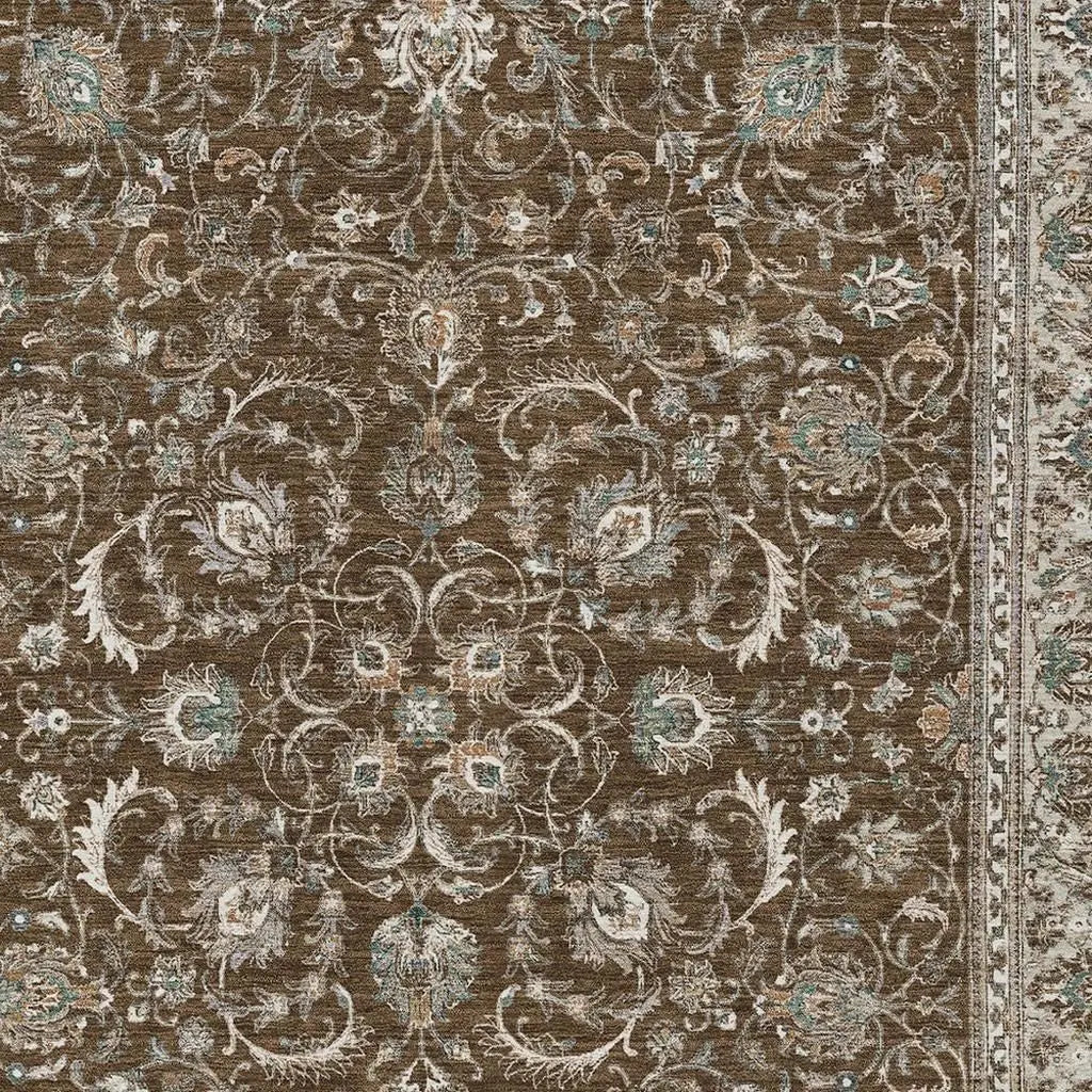 10' X 14' Chocolate And Taupe Botanical Leaves Washable Indoor Outdoor Area Rug Homeroots Outdoor