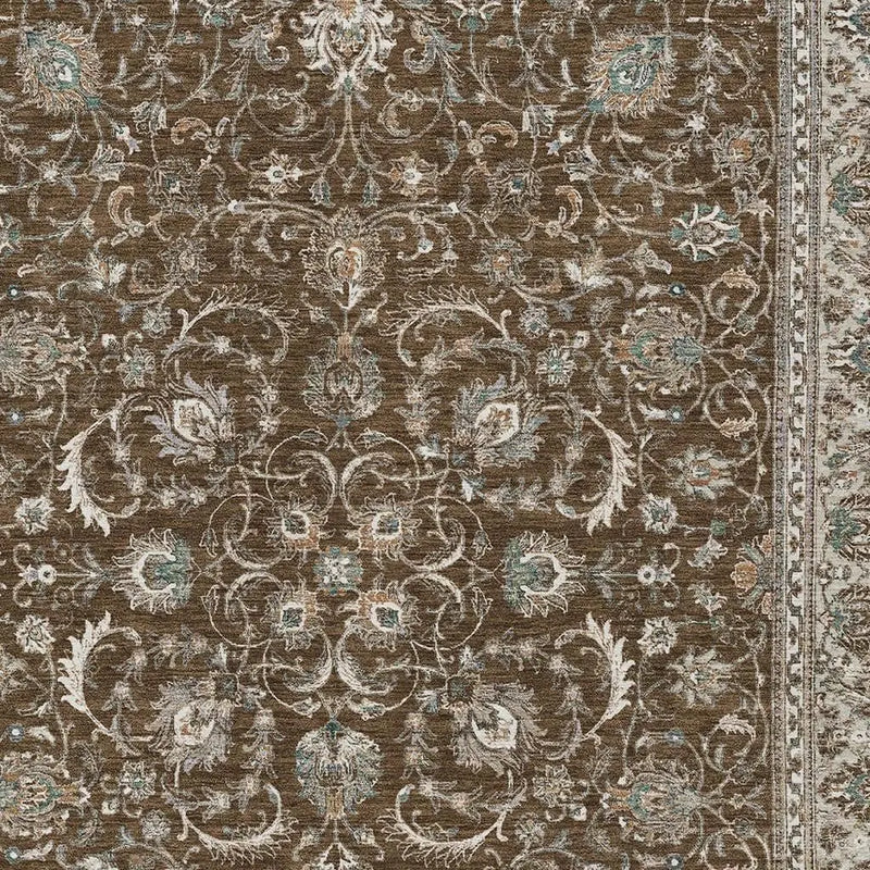 10' X 14' Chocolate And Taupe Botanical Leaves Washable Indoor Outdoor Area Rug Homeroots Outdoor