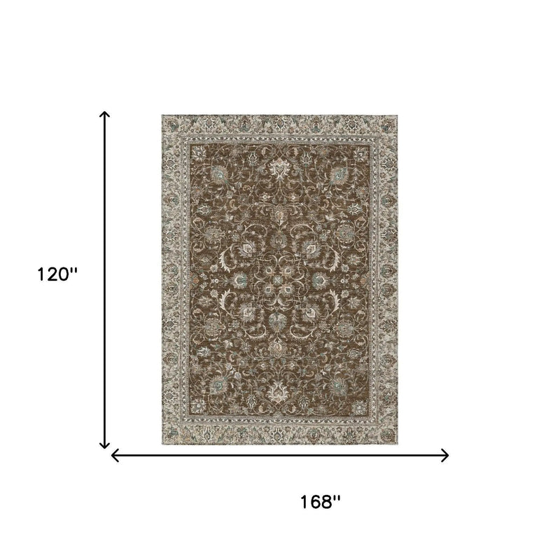 10' X 14' Chocolate And Taupe Botanical Leaves Washable Indoor Outdoor Area Rug Homeroots Outdoor