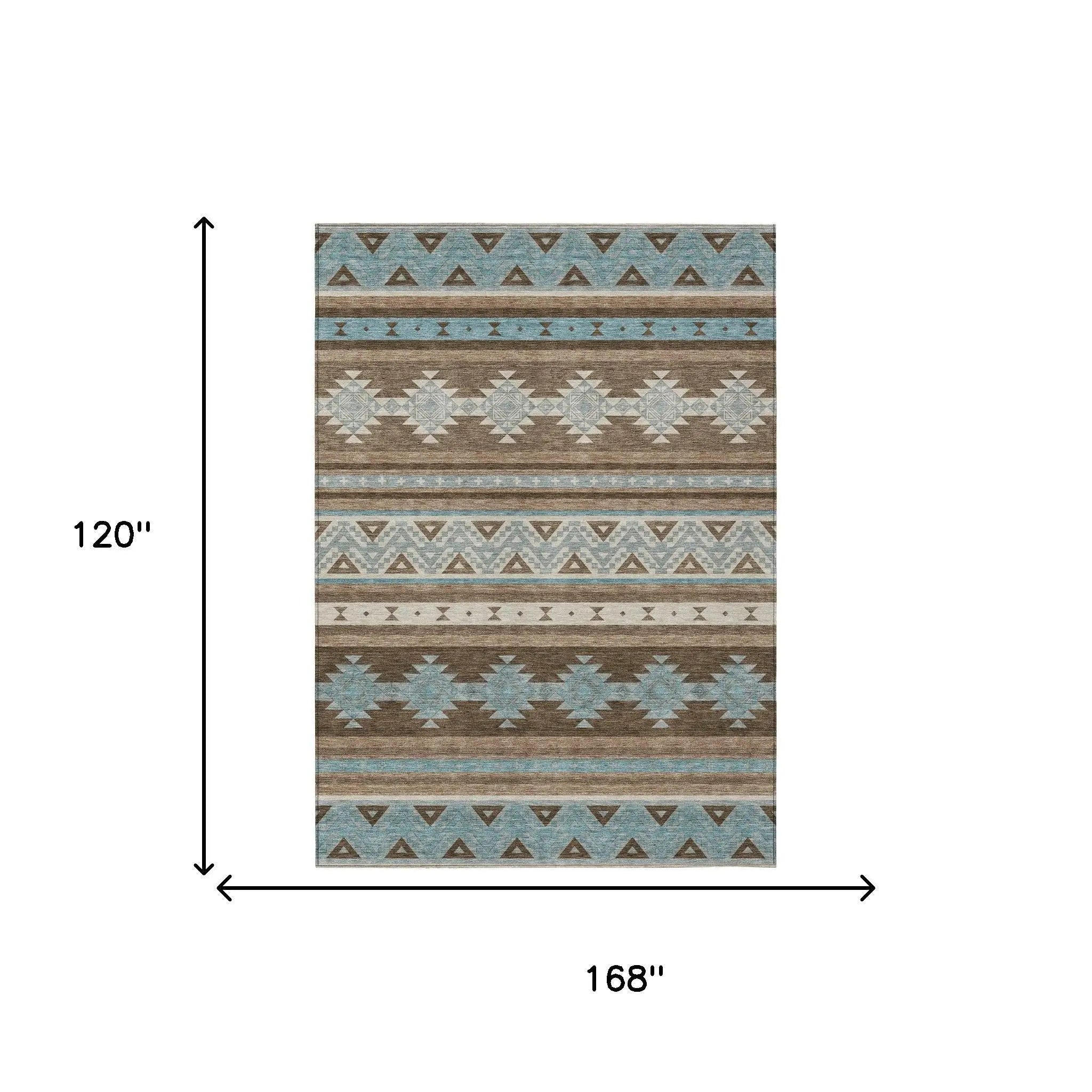 10' X 14' Chocolate And Teal Blue Southwestern Washable Indoor Outdoor Area Rug Homeroots Outdoor