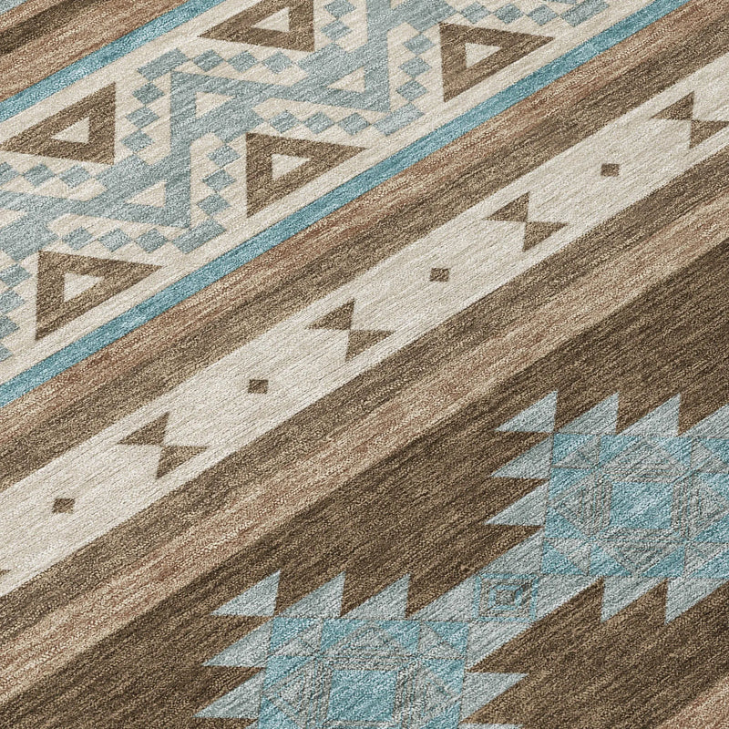 10' X 14' Chocolate And Teal Blue Southwestern Washable Indoor Outdoor Area Rug Homeroots Outdoor