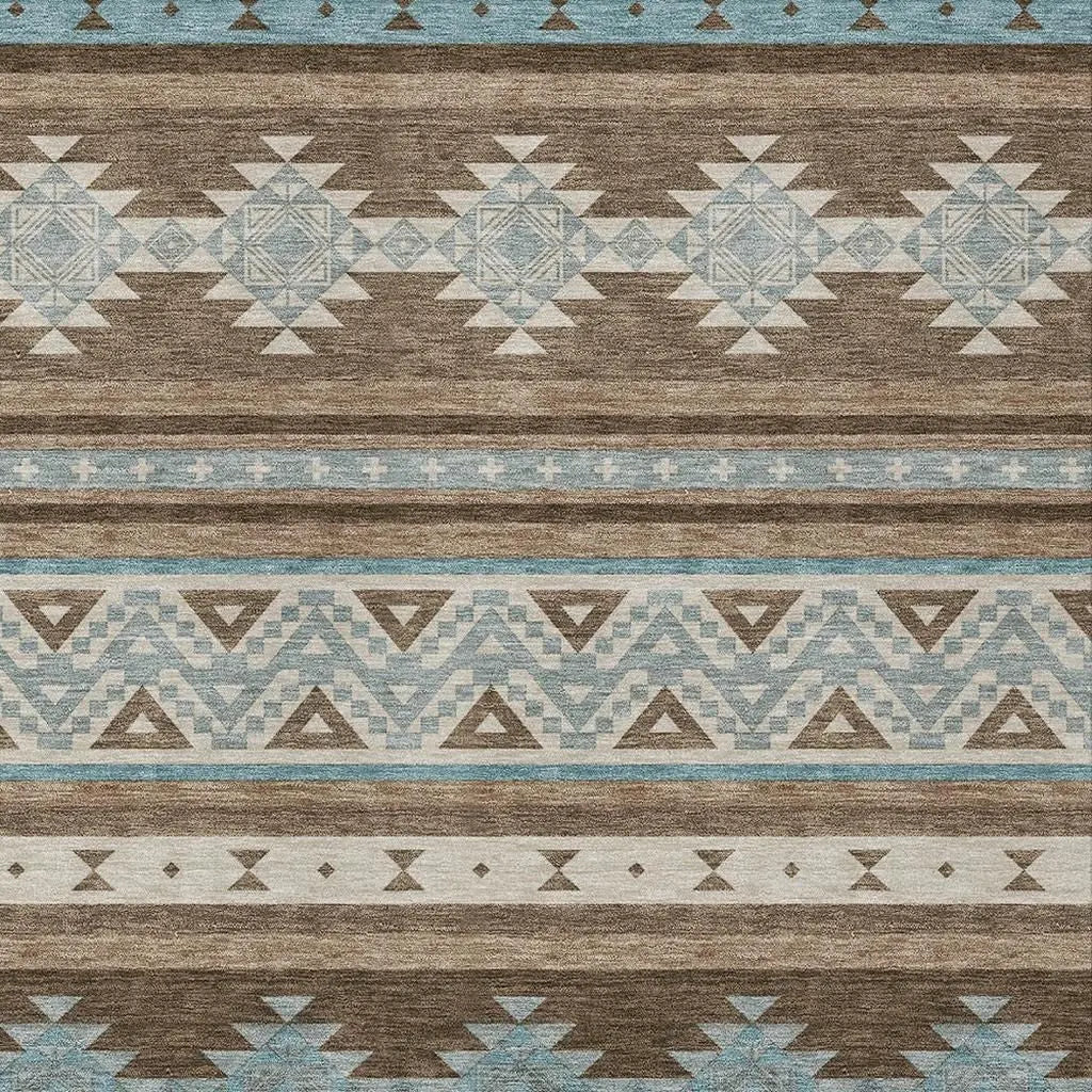 10' X 14' Chocolate And Teal Blue Southwestern Washable Indoor Outdoor Area Rug Homeroots Outdoor