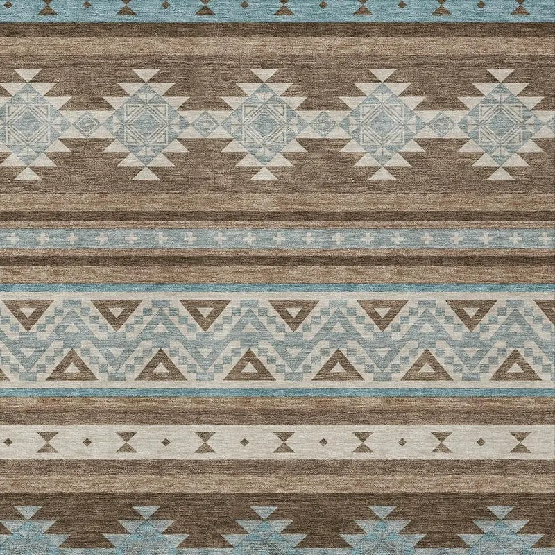 10' X 14' Chocolate And Teal Blue Southwestern Washable Indoor Outdoor Area Rug Homeroots Outdoor