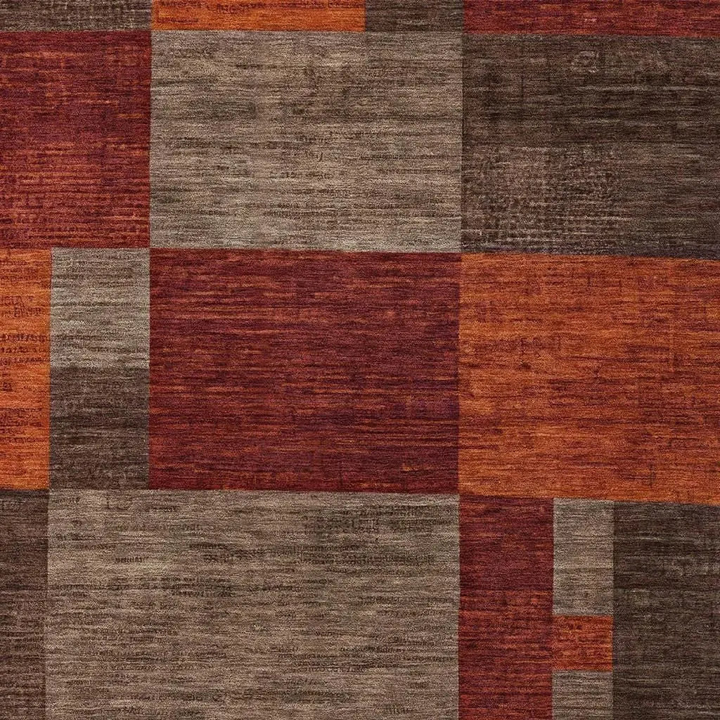 10' X 14' Chocolate Taupe And Orange Geometric Washable Indoor Outdoor Area Rug Homeroots Outdoor