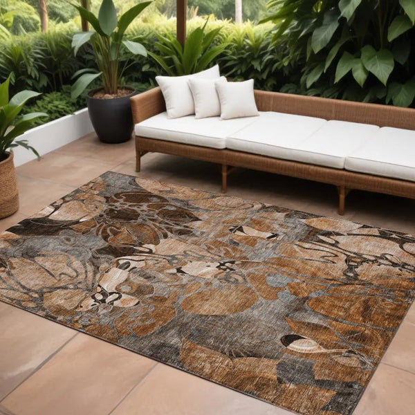 10' X 14' Chocolate Terracotta and Ivory Abstract Washable Indoor Outdoor Area Rug - GreatEagleInc