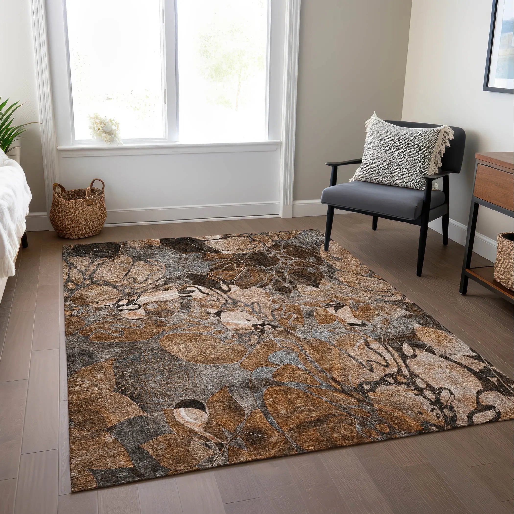 10' X 14' Chocolate Terracotta and Ivory Abstract Washable Indoor Outdoor Area Rug - GreatEagleInc