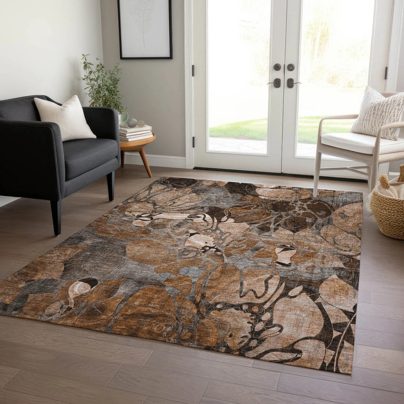 10' X 14' Chocolate Terracotta and Ivory Abstract Washable Indoor Outdoor Area Rug - GreatEagleInc