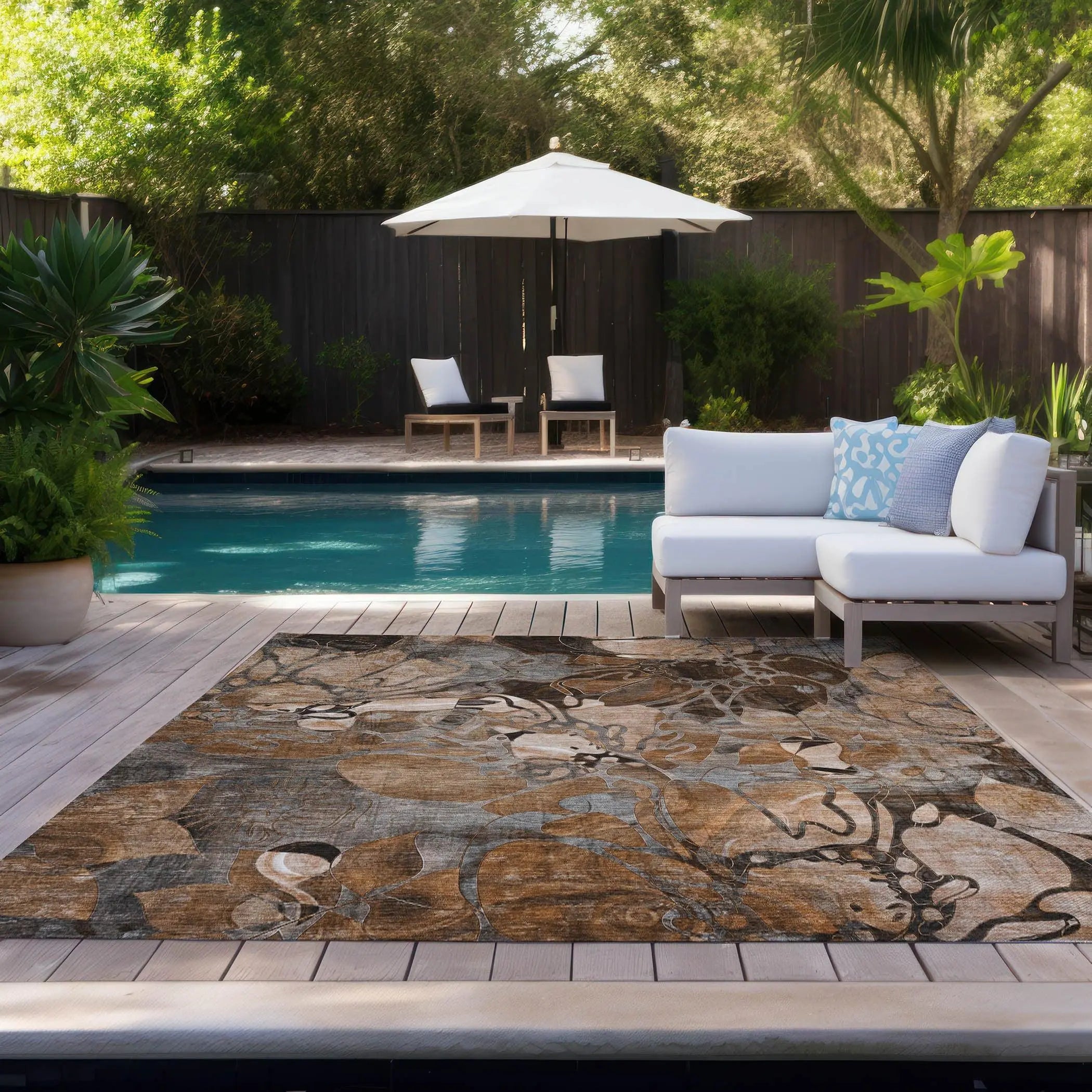 10' X 14' Chocolate Terracotta and Ivory Abstract Washable Indoor Outdoor Area Rug - GreatEagleInc