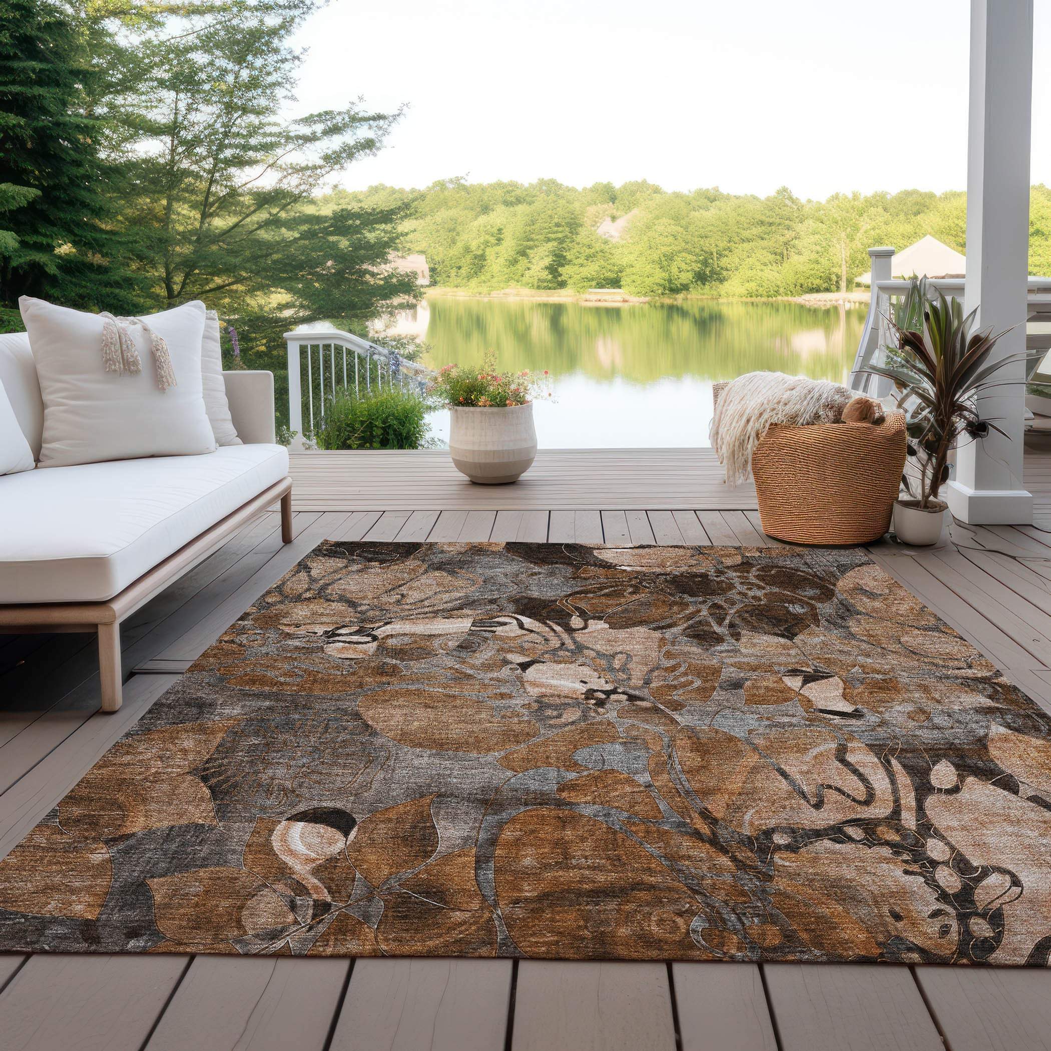 10' X 14' Chocolate Terracotta and Ivory Abstract Washable Indoor Outdoor Area Rug - GreatEagleInc