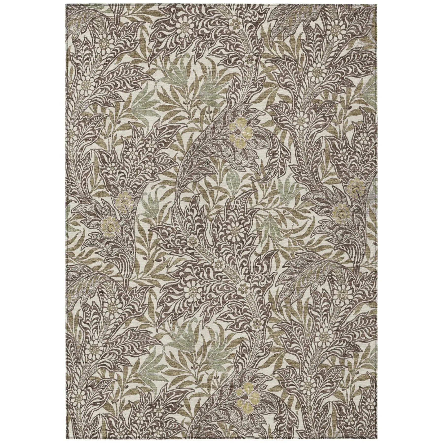 10' X 14' Coffee And Brown Botanical Leaves Washable Indoor Outdoor Area Rug Homeroots Outdoor