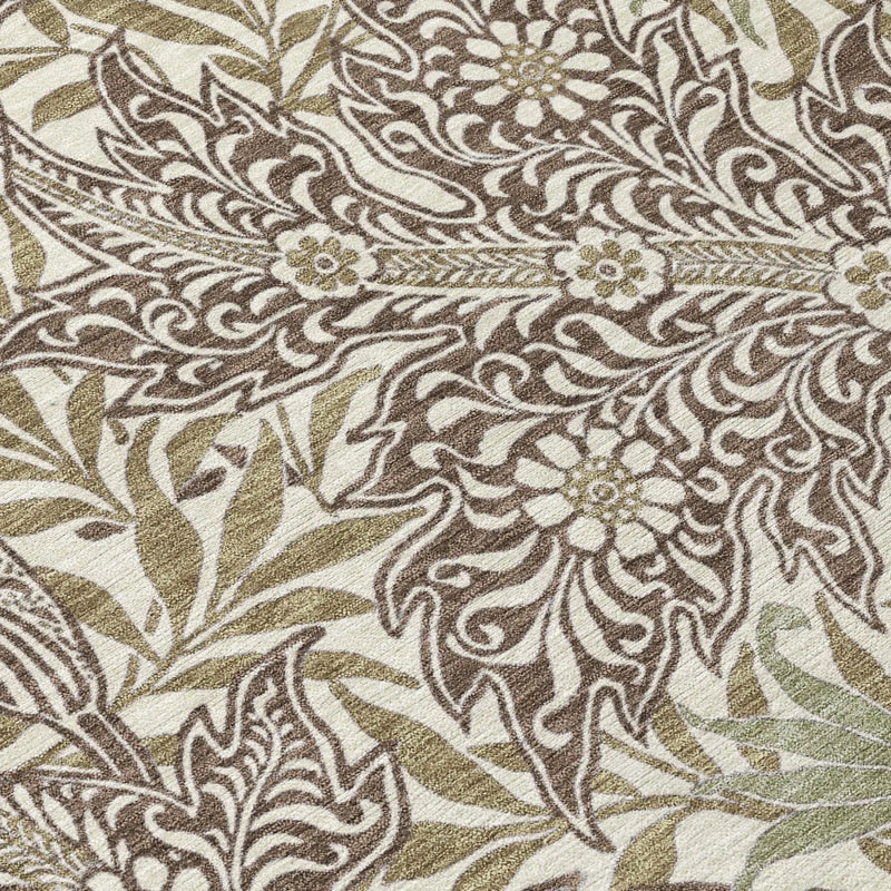 10' X 14' Coffee And Brown Botanical Leaves Washable Indoor Outdoor Area Rug Homeroots Outdoor