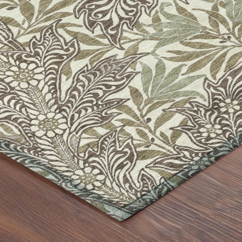 10' X 14' Coffee And Brown Botanical Leaves Washable Indoor Outdoor Area Rug Homeroots Outdoor