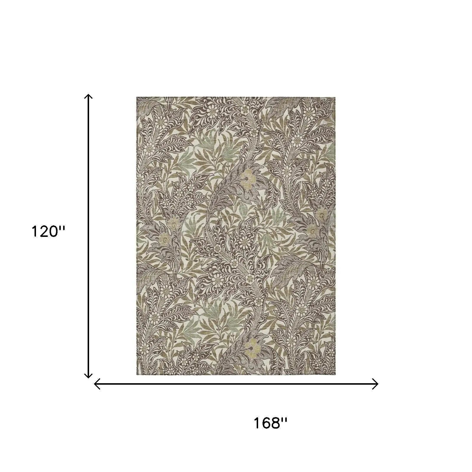 10' X 14' Coffee And Brown Botanical Leaves Washable Indoor Outdoor Area Rug Homeroots Outdoor