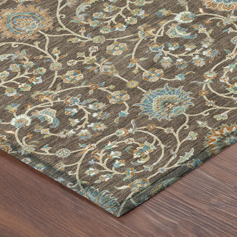 10' X 14' Coffee And Brown Floral Washable Indoor Outdoor Area Rug Homeroots Outdoor