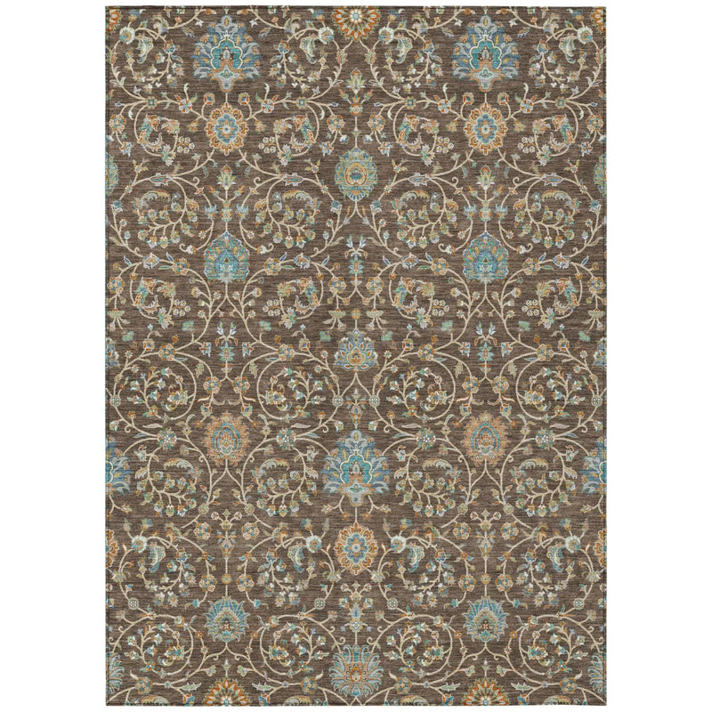 10' X 14' Coffee And Brown Floral Washable Indoor Outdoor Area Rug Homeroots Outdoor