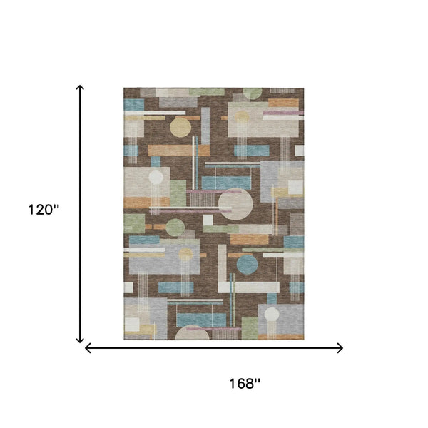 10' X 14' Coffee And Brown Geometric Washable Indoor Outdoor Area Rug Homeroots Outdoor