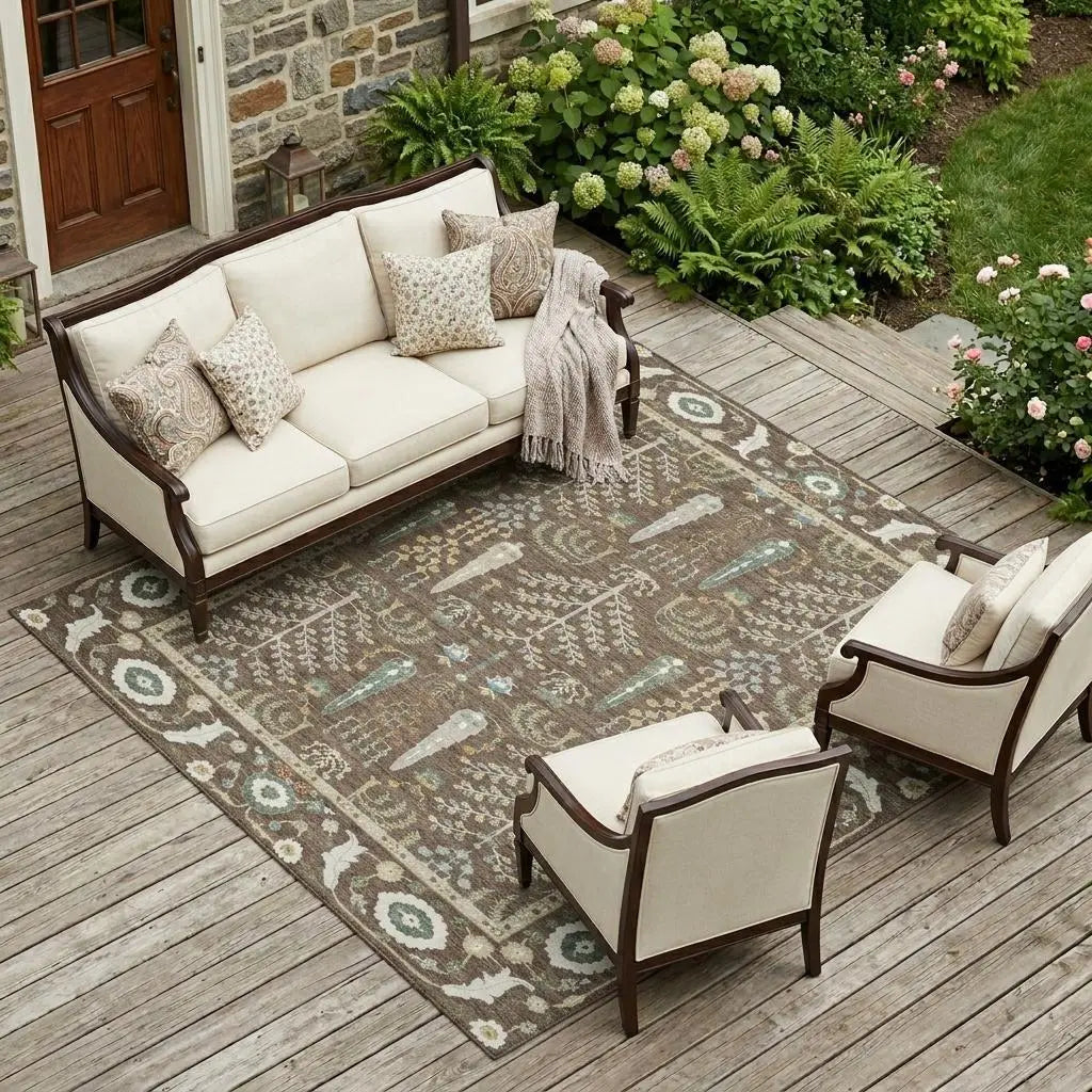 10' X 14' Coffee And Brown Oriental Washable Indoor Outdoor Area Rug Homeroots Outdoor