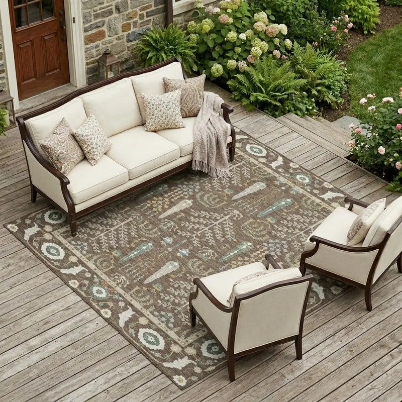 10' X 14' Coffee And Brown Oriental Washable Indoor Outdoor Area Rug Homeroots Outdoor