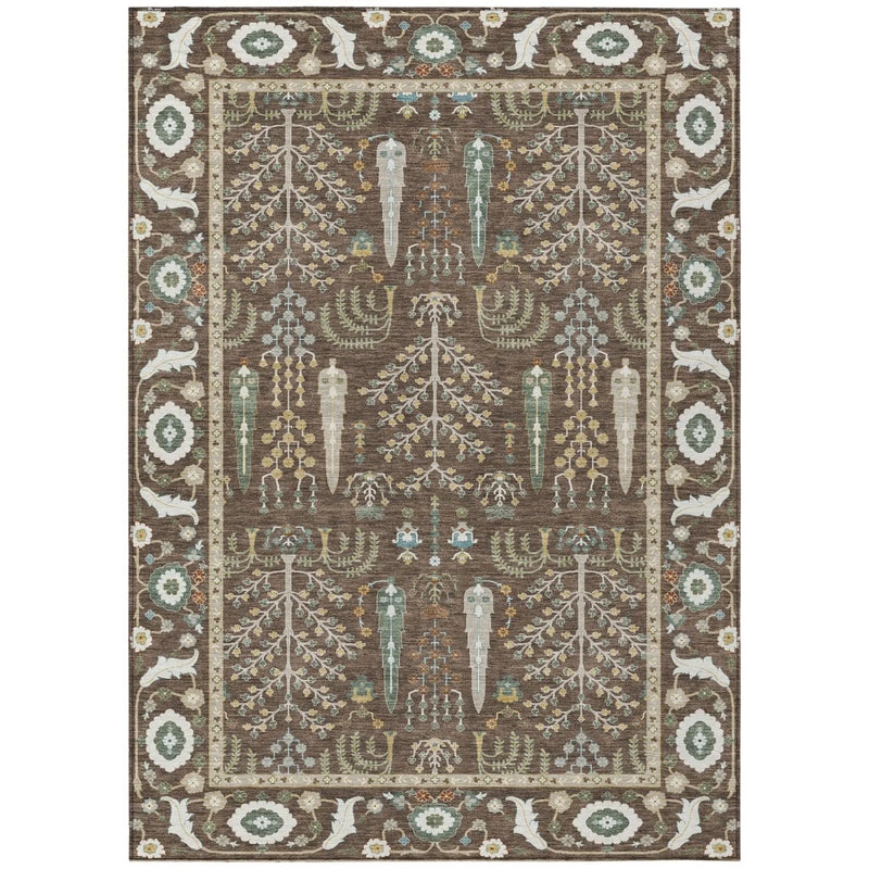 10' X 14' Coffee And Brown Oriental Washable Indoor Outdoor Area Rug Homeroots Outdoor